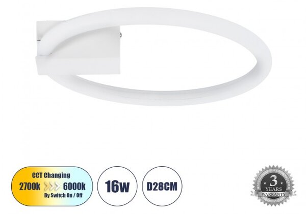 Πλαφονιέρα Οροφής LED CCT 16W Φ28cm Αλουμίνιο CINDERELLA Globostar 60977 Λευκό