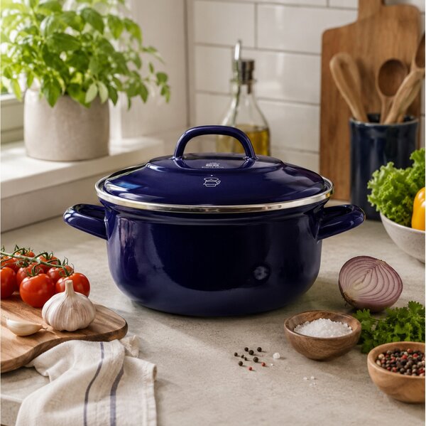 Κατσαρόλα BK Dutch Oven Indigo με καπάκι, εμαγιέ επίστρωση, διάμετρο 22cm και χωρητικότητα 3.3L - Blue