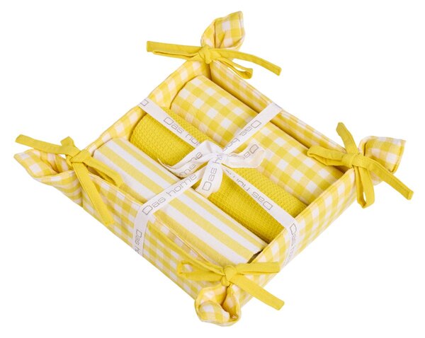 Ποτηρόπανα + Καλάθι Ψωμιού (Σετ 4τμχ) Das Home 0917 Yellow