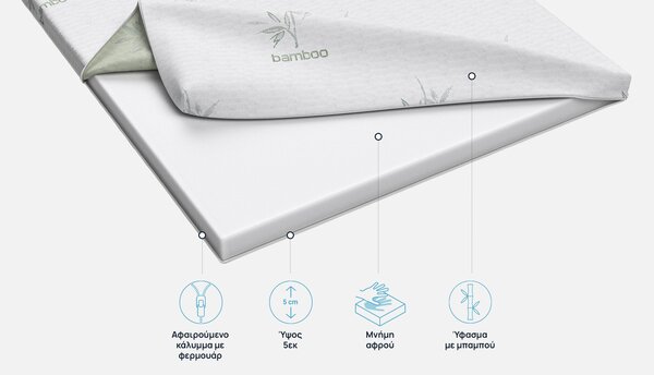 Ανώστρωμα Sleepy, Ανωστρώμα Bamboo Deluxe, 72x190x5, Μέτριο προς μαλακό