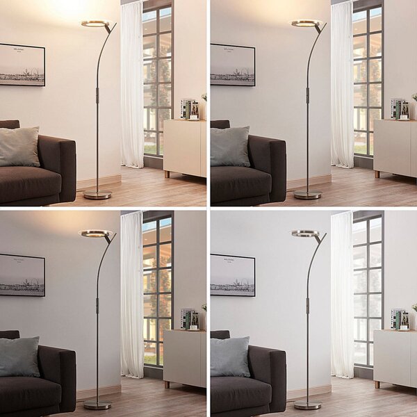 Lindby LED φωτιστικό δαπέδου Darion, γκρι, μεταλλικό, dimmable, 180cm, ρυθμιζόμενος, Γκρι, Σαλόνι / τραπεζαρία, Μέταλλο, σύγχρονο