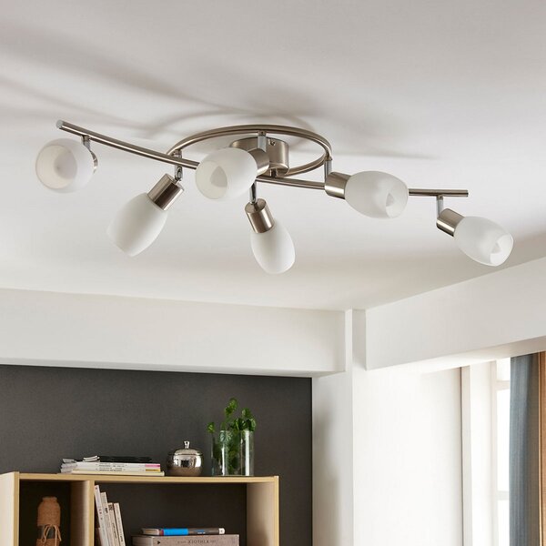 Lindby Προβολέας Arda, 75 cm, 6-φωτο, νικέλιο, γυαλί, E14, ρυθμιζόμενος, Μεταλλικό, Σαλόνι / τραπεζαρία, Γυαλί, σύγχρονο