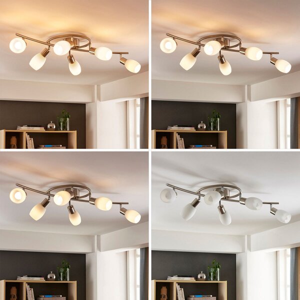 Lindby Προβολέας Arda, 75 cm, 6-φωτο, νικέλιο, γυαλί, E14, ρυθμιζόμενος, Μεταλλικό, Σαλόνι / τραπεζαρία, Γυαλί, σύγχρονο