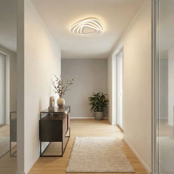 Lindby LED οροφής Rebeka, 48x49cm, CCT, τηλεχειριστήριο, ρυθμιζόμενος, Λευκό, Σαλόνι / τραπεζαρία, Μέταλλο, σύγχρονο