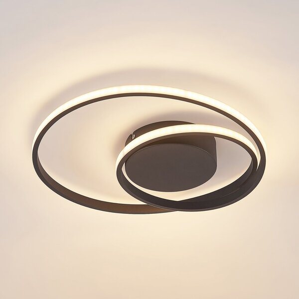 Lindby LED φωτιστικό οροφής Emisua, μαύρο, CCT, dimmable, ρυθμιζόμενος, Μαύρο, Σαλόνι / τραπεζαρία, Αλουμίνιο, σύγχρονο