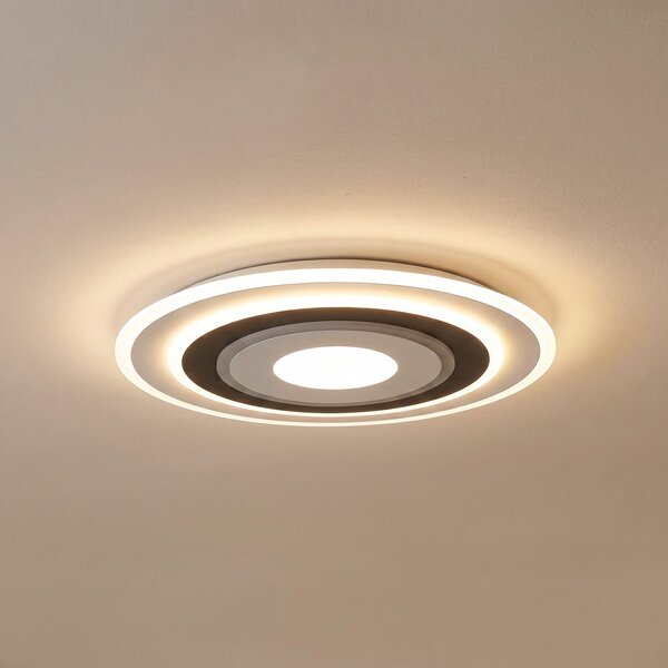 Lindby LED φωτιστικό οροφής Rebeka, στρογγυλό, Ø 70 cm, CCT, ρυθμιζόμενο, ρυθμιζόμενος, Λευκό, Σαλόνι / τραπεζαρία, Πλαστικό, σύγχρονο
