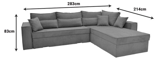 Αναστρέψιμος Γωνιακός Καναπές Venzie Pako World Γκρι 283x214x83 cm