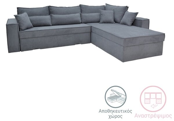 Αναστρέψιμος Γωνιακός Καναπές Venzie Pako World Γκρι 283x214x83 cm