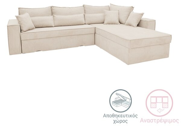 Αναστρέψιμος γωνιακός καναπές Venzie Μπεζ 283x214x83 cm