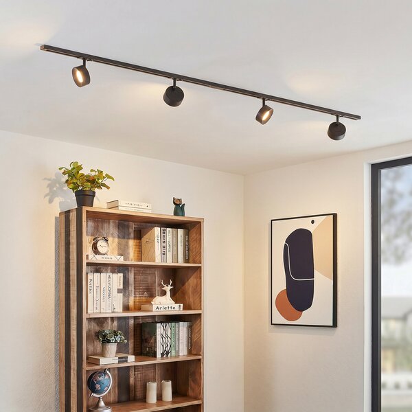 Lindby Σύστημα ράγας Linaro, Ø 9,5 cm, 4 φτερά, LED, μαύρο, Μαύρο, Μελέτη / Γραφείο, Μέταλλο, σύγχρονο