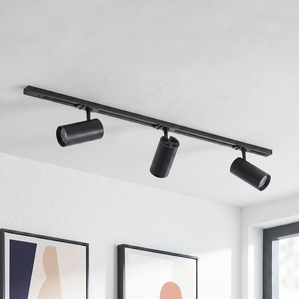 Lindby Σύστημα ράγας Linaro Ø7cm, 3 φτερά, LED, μαύρο, CCT, ρυθμιζόμενος, Μαύρο, Μελέτη / Γραφείο, Μέταλλο, σύγχρονο
