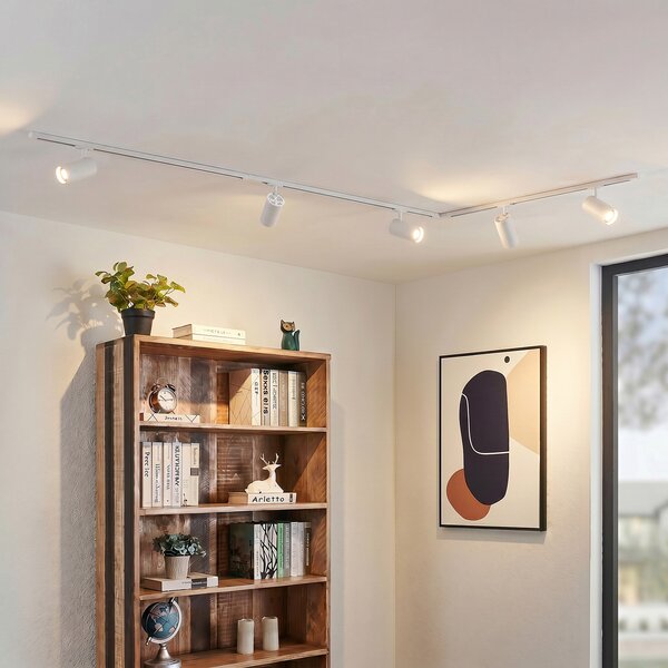Lindby Σύστημα ράγας Linaro, Ø 7 cm, 5 φτερά, LED, λευκό, CCT, ρυθμιζόμενος, Λευκό, Μελέτη / Γραφείο, Μέταλλο, σύγχρονο