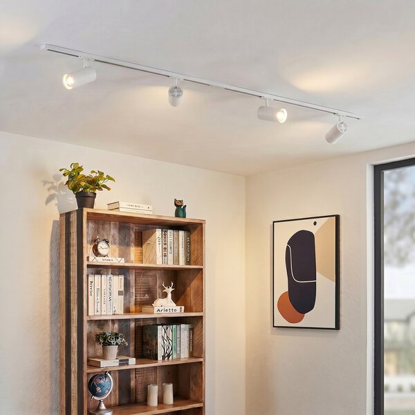 Lindby Σύστημα ράγας Linaro, Ø 7 cm, 4 φτερά, LED, λευκό, CCT, ρυθμιζόμενος, Λευκό, Μελέτη / Γραφείο, Μέταλλο, σύγχρονο