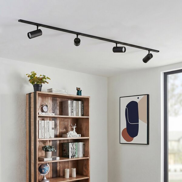 Lindby Σύστημα ράγας Linaro Ø7cm, 4 φτερά, LED, μαύρο, CCT, ρυθμιζόμενος, Μαύρο, Μελέτη / Γραφείο, Μέταλλο, σύγχρονο