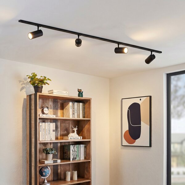 Lindby Σύστημα ράγας Linaro Ø7cm, 4 φτερά, LED, μαύρο, CCT, ρυθμιζόμενος, Μαύρο, Μελέτη / Γραφείο, Μέταλλο, σύγχρονο