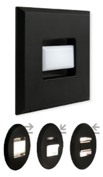 MEGAMAN Φωτιστικό LED χωνευτού τύπου Tina, μαύρο, μήκος 9 cm, περιστρεφόμενο, Μαύρο, Σαλόνι / τραπεζαρία, Πλαστικό, σύγχρονο