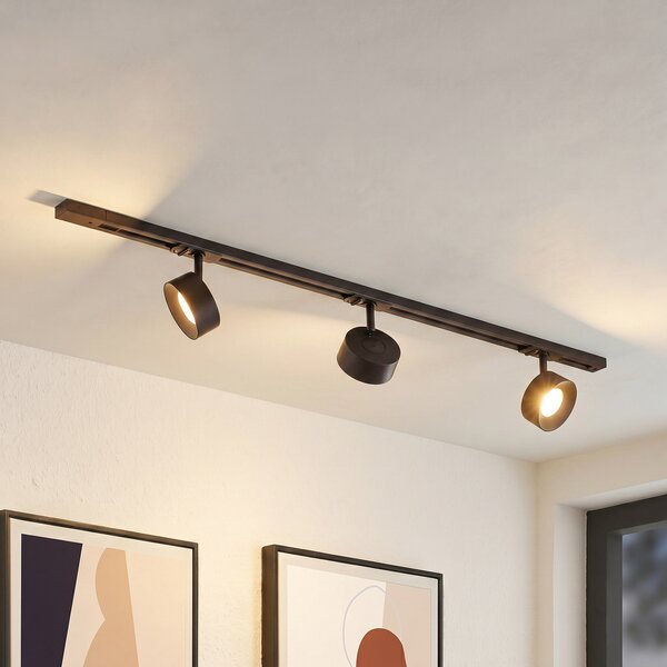 Lindby Σύστημα ράγας Linaro, Ø 9,5 cm, 3 φτερά, LED, μαύρο, Μαύρο, Μελέτη / Γραφείο, Μέταλλο, σύγχρονο