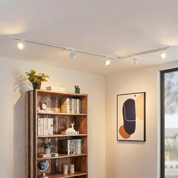 Lindby Σύστημα ράγας Linaro, Ø 9,5 cm, 5 φτερά, LED, λευκό, Λευκό, Μελέτη / Γραφείο, Μέταλλο, σύγχρονο