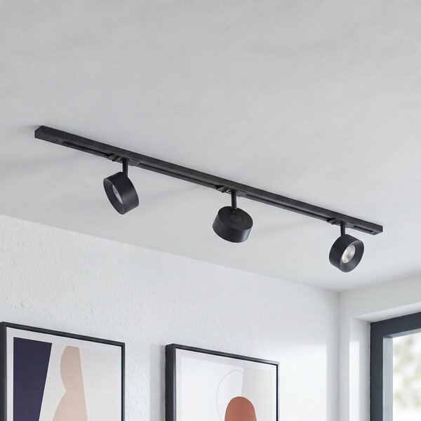 Lindby Σύστημα ράγας Linaro, Ø 9,5 cm, 3 φτερά, LED, μαύρο, Μαύρο, Μελέτη / Γραφείο, Μέταλλο, σύγχρονο