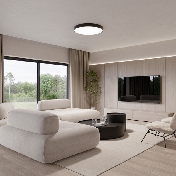 TEMAR LIGHTING Φωτιστικό οροφής Cleo 600, μαύρο, αισθητήρας, IP20, Ø 60 cm, μέταλλο, Μαύρο, Σαλόνι / τραπεζαρία, Μέταλλο, σύγχρονο