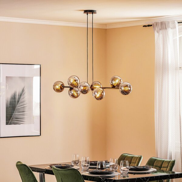EMIBIG LIGHTING Γυάλινο κρεμαστό φωτιστικό, 8-φωτο, μαύρο, γραφίτης, γυαλί, E14, ρυθμιζόμενος, Μαύρο, Σαλόνι / τραπεζαρία, Γυαλί, σύγχρονο, Σφαίρα