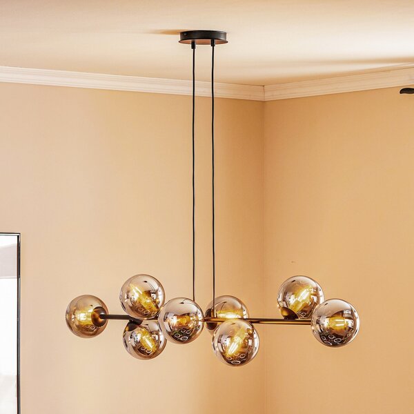 EMIBIG LIGHTING Γυάλινο κρεμαστό φωτιστικό, 8-φωτο, μαύρο, γραφίτης, γυαλί, E14, ρυθμιζόμενος, Μαύρο, Σαλόνι / τραπεζαρία, Γυαλί, σύγχρονο, Σφαίρα