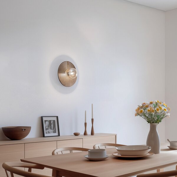 TK Lighting Απλίδα τοίχου Lunar, λευκό/χρώμα ξύλου, Ø 30 cm, G9, ρυθμιζόμενος, Ξύλου, Σαλόνι / τραπεζαρία, Ξύλο, σύγχρονο