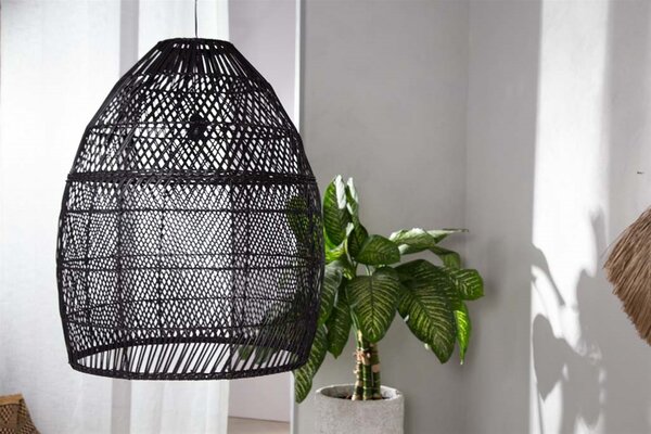 TS Wood Φωτιστικό οροφής Kelesi black από rattan 65x81cm 025060