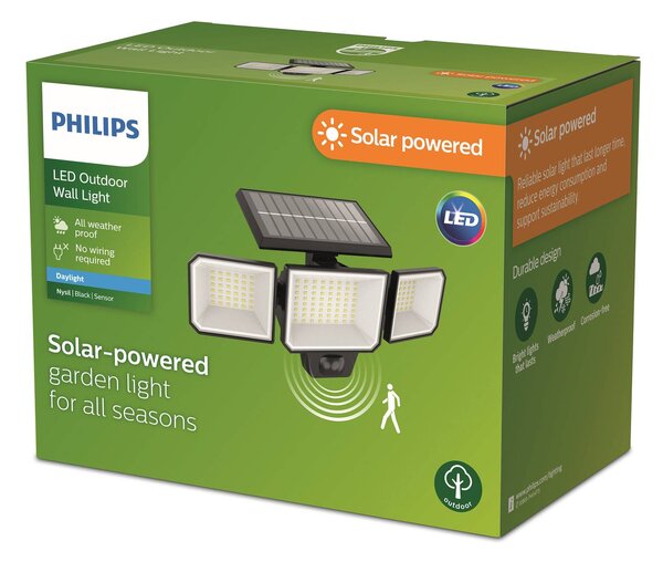 Philips LED ηλιακό φωτιστικό τοίχου Nysil, 3-φωτός, αισθητήρας