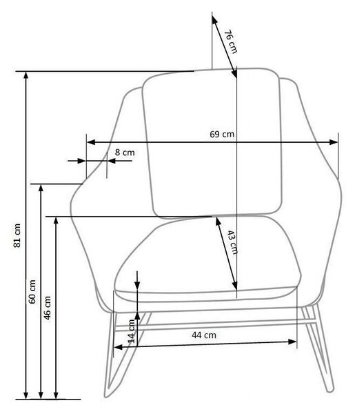 Πολυθρόνα Houston 314, Γκρι, 69x76x81cm, Πόδια: Μέταλλο, Έπιπλα ήδη συναρμολογημένα