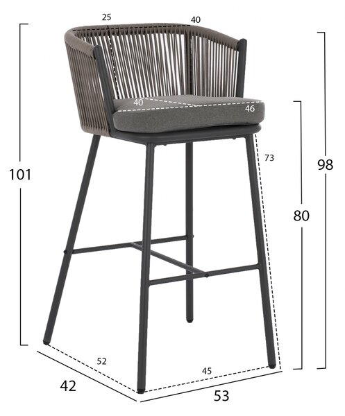 Ap Σκαμπό bar Nora μεταλλικό γκρι σχοινί 46x54x101cm -61210267