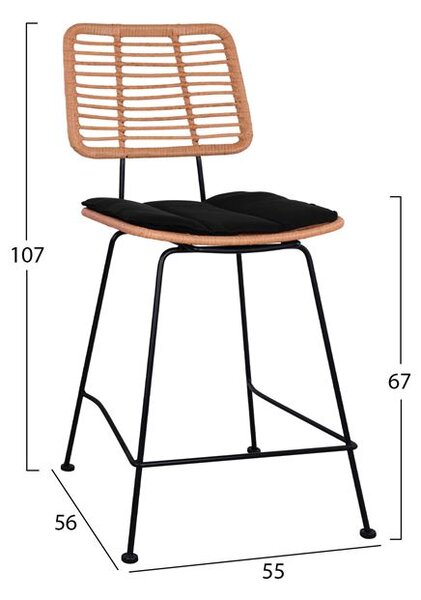 Ap Σκαμπό bar Sardinia μεσαίο ύψος μεταλλικό μπεζ rattan 55x56x107cm - 61210236