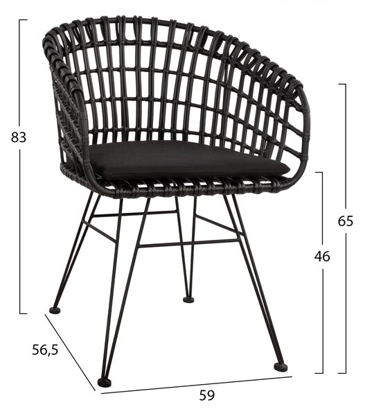 Ap Πολυθρόνα Sardinia μεταλλική rattan μαύρη 57x59x83εκ. - 610231