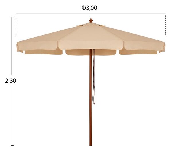 AP Ομπρέλα κήπου Kasos ξύλινος σκελετός στρόγγυλη μπεζ Φ48 3x2.4m - 612362