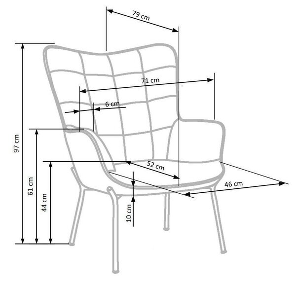 Πολυθρόνα Houston 851, Σκούρο μπλε, 71x79x97cm, Πόδια: Μέταλλο