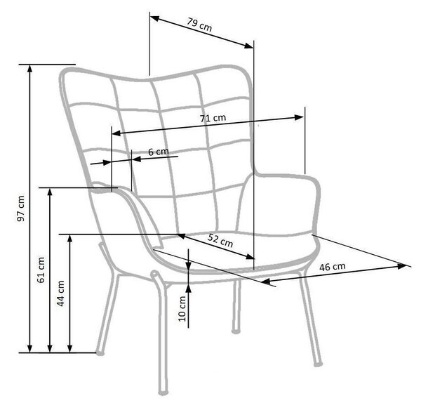 Πολυθρόνα Houston 851, Μαύρο, 71x79x97cm, Πόδια: Μέταλλο