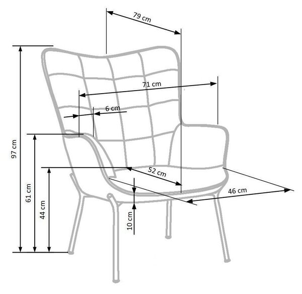 Πολυθρόνα Houston 851, Τριανταφυλλί, 71x79x97cm, Πόδια: Μέταλλο