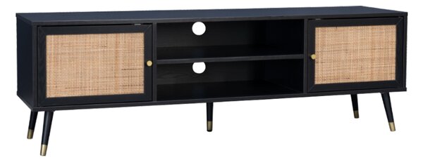 VIENNA TV STAND ΜΑΥΡΟ ΜΕ RATTAN 150x39xH49cm