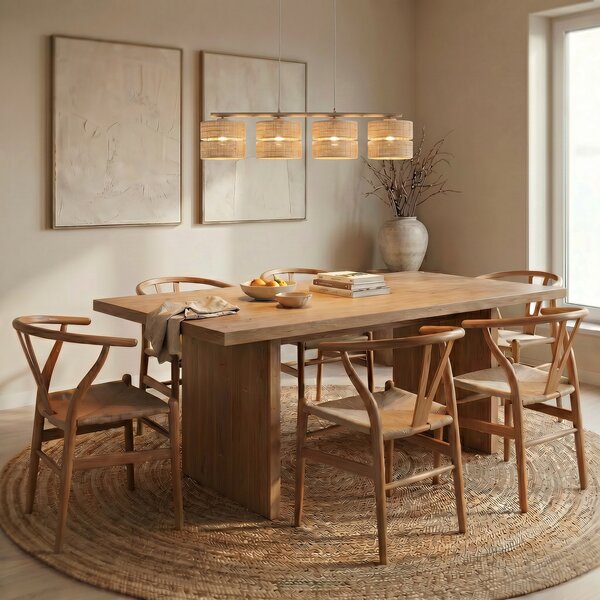 TK Lighting Κρεμαστό φωτιστικό Calma, 4 φλόγες, μπεζ, λινάρι, μήκος 95 cm, ρυθμιζόμενος, Μπεζ, Σαλόνι / τραπεζαρία, Άλλα υλικά