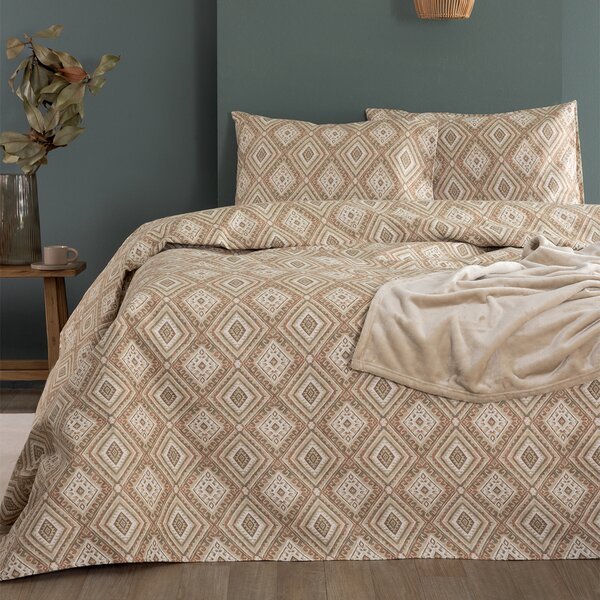 Φανελένια Σεντόνια Υπέρδιπλα (Σετ) Palamaiki Flannel FB0238 Μπεζ Με Λάστιχο 170x200+32