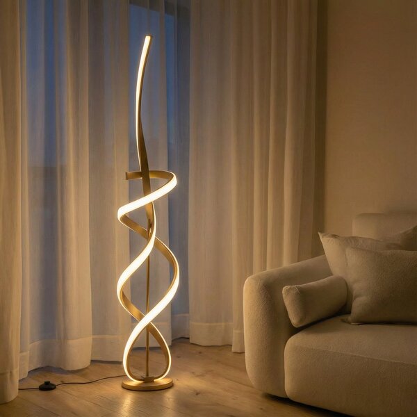 ONLI Φωτιστικό δαπέδου Kira LED, ύψος 140 cm, χρυσό χρώμα, μέταλλο, 4000K, Χρυσό / Ορείχαλκου, Σαλόνι / τραπεζαρία, Αλουμίνιο, σύγχρονο