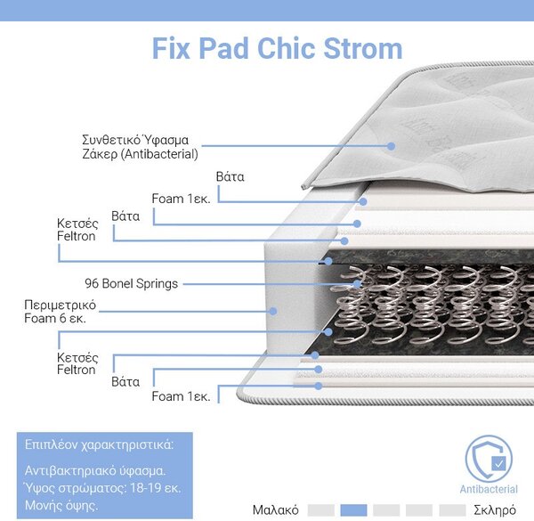 Στρώμα Fix Pad Chic Strom μονής όψης 18 - 19cm 140x200cm