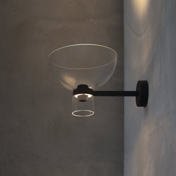 FLOS Φωτιστικό τοίχου LED Nocturne Bowl, μαύρο, γυαλί, με ρυθμιζόμενη ένταση, ρυθμιζόμενος, Μαύρο, Διάδρομος, Αλουμίνιο, σχεδιασμός