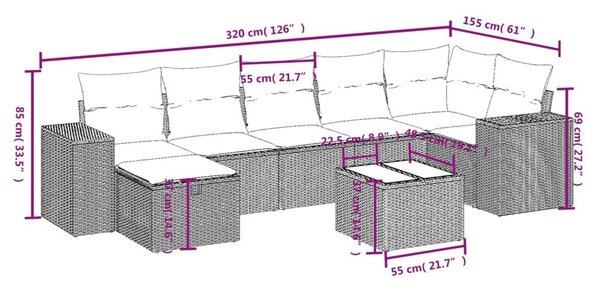 Σαλόνι Κήπου 8 Τεμαχίων Μαύρο από Συνθετικό Ρατάν με Μαξιλάρια - Μαύρο