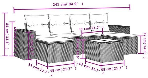 Καναπές Σετ 7 Τεμαχίων Μαύρο Συνθετικό Ρατάν με Μαξιλάρια - Μαύρο