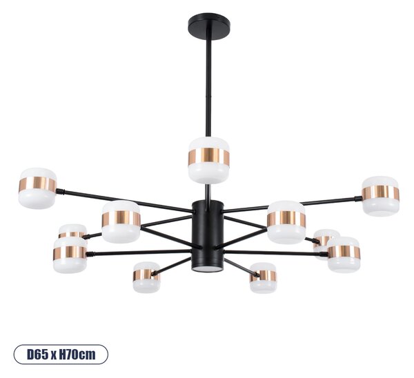 GloboStar® ORNATE 01553 Μοντέρνο Φωτιστικό Οροφής LED 104 Watt Πολύφωτο Μαύρο με Μπρονζέ και Χρυσές Λεπτομέρειες Μεταλλικό Λευκό Ημέρας 4500k Πλέγμα Φ63 x Y36-45cm