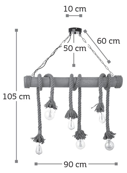 InLight Κρεμαστό φωτιστικό από καφέ σχοινί και μπαμπού 6XE27 D:90cm (5307-6)