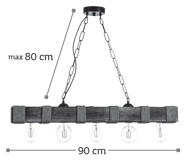 InLight Κρεμαστό φωτιστικό από ξύλο και σχοινί 5XE27 D:90cm (5318-5)