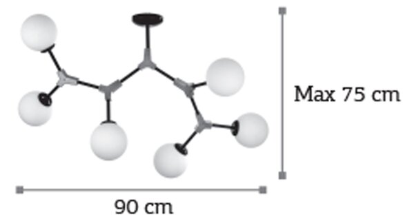 InLight Κρεμαστό φωτιστικό από μαύρο μέταλλο και λευκή οπαλίνα 6XE27 D:90cm (6167-6-NM)