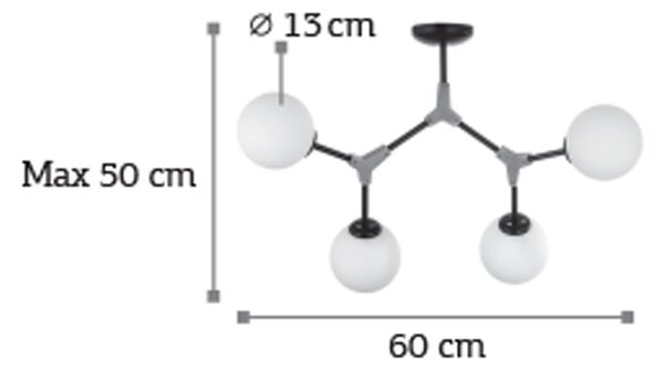 InLight Κρεμαστό φωτιστικό από μαύρο μέταλλο και λευκή οπαλίνα 4XE27 D:60cm (6167-4-GL)